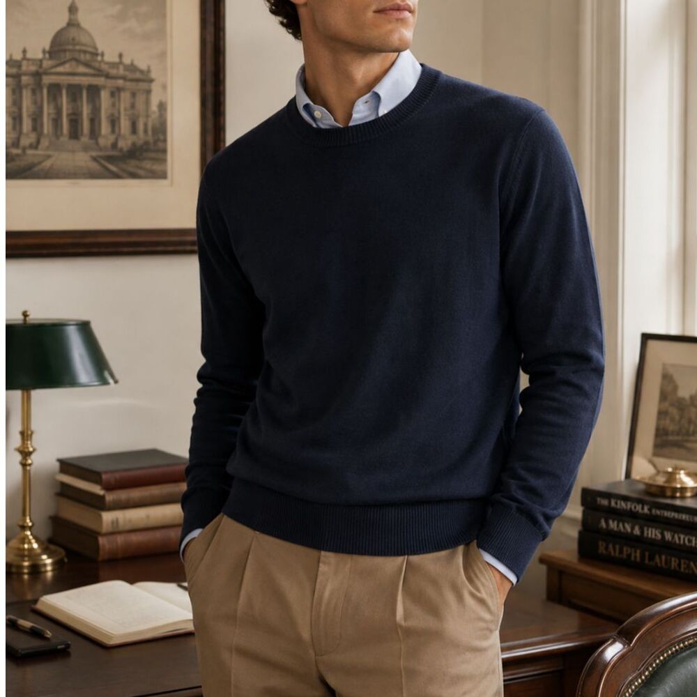 Everlane No Sweat Sweater Small Navy Organic Cotton COOLMAX Minimalist Crewneck
